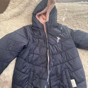 Abercrombie & Fitch Black Puffer Jacket with Pink Lining